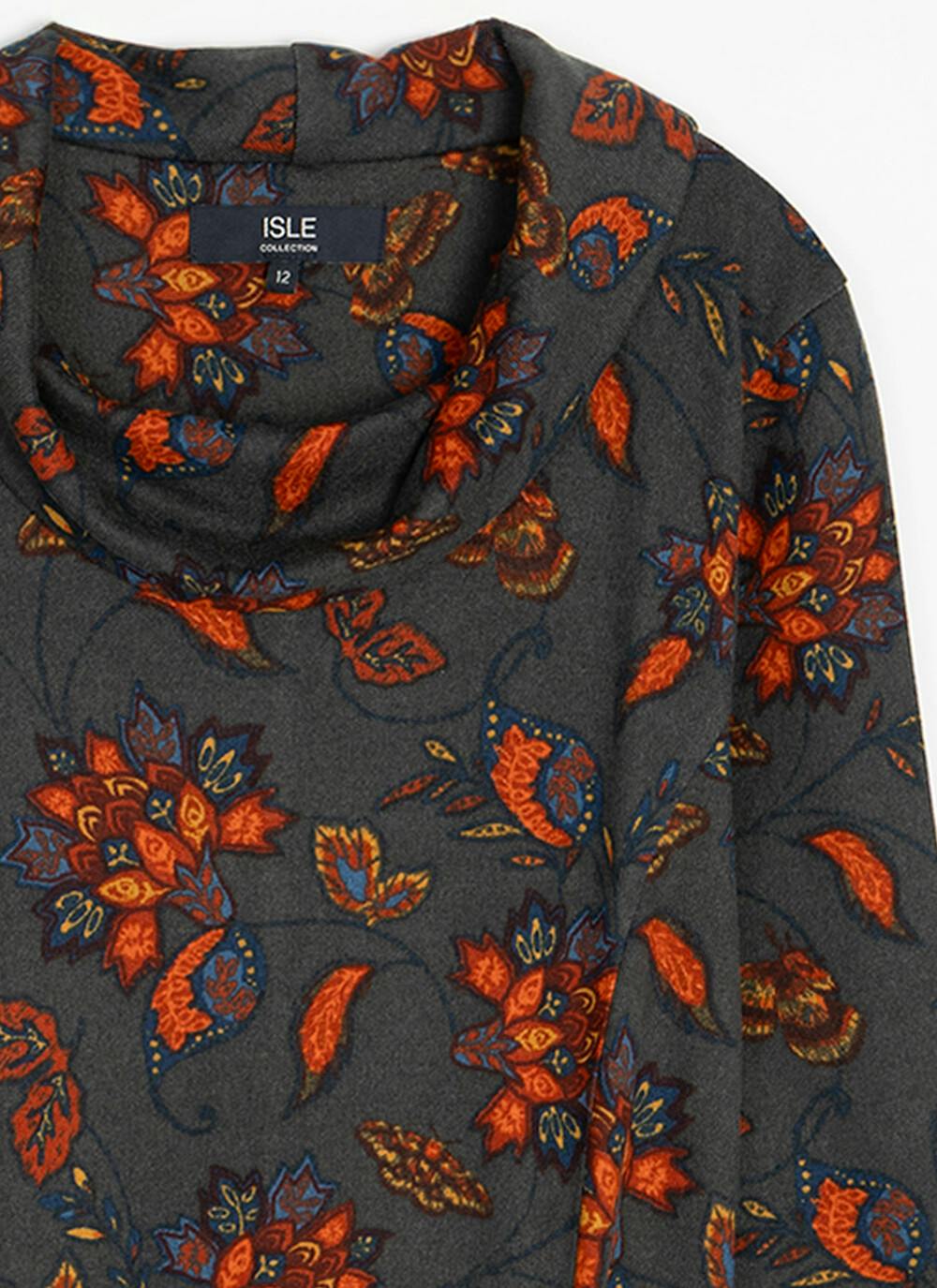  Warm Handle Cowl Neck Printed Dress