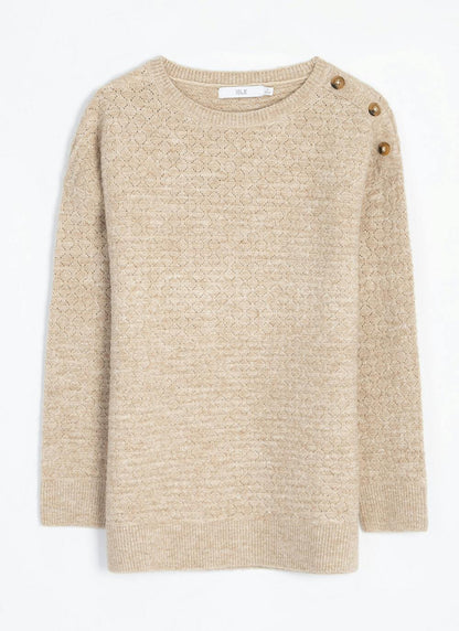  Soft Touch Button Detail Crew Neck Jumper