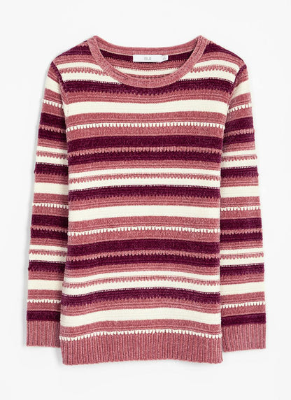  Chenille Striped Crew Neck Jumper
