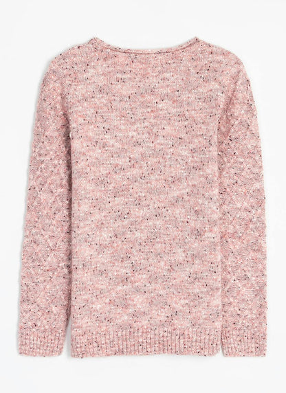  Lattice Nep Knit Crew Neck Jumper