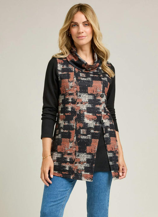  Button Front Cowl Neck Tunic