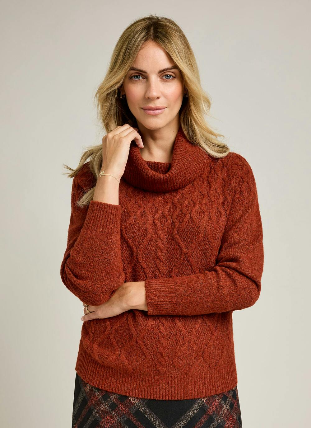  Cable Knit Cowl Neck Jumper
