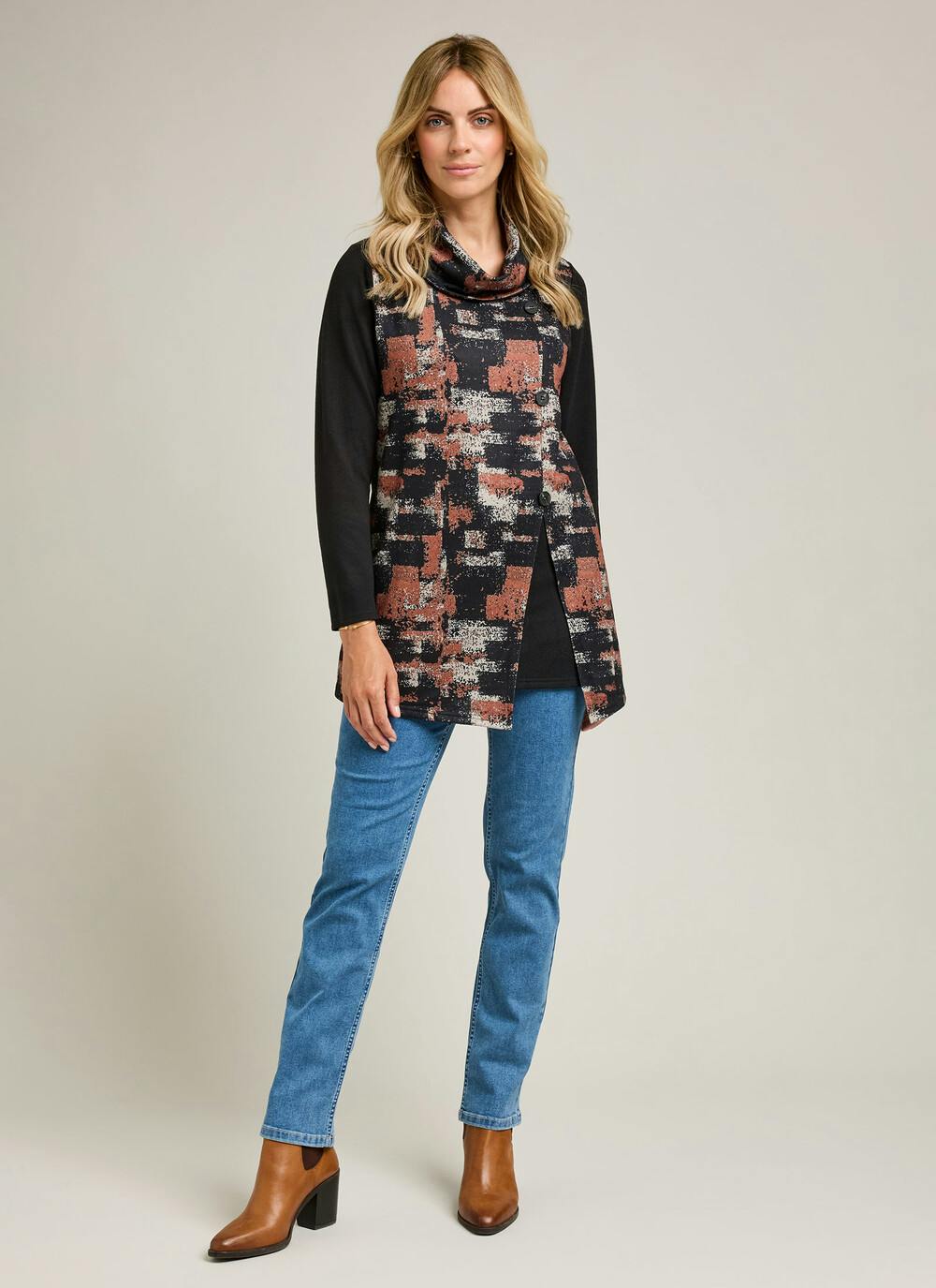  Button Front Cowl Neck Tunic