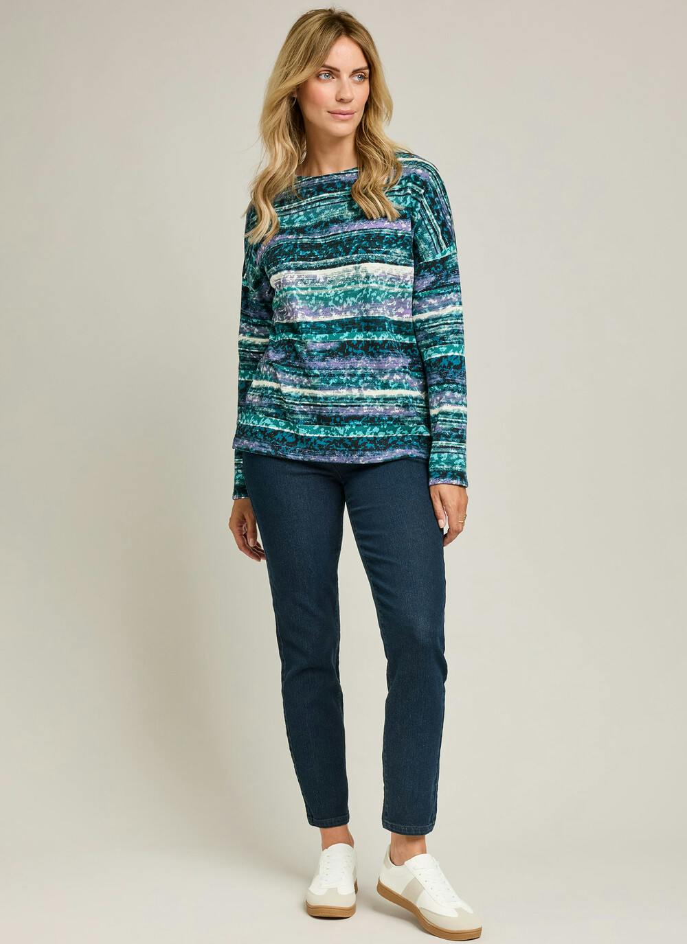  Soft Touch Printed Boat Neck Top