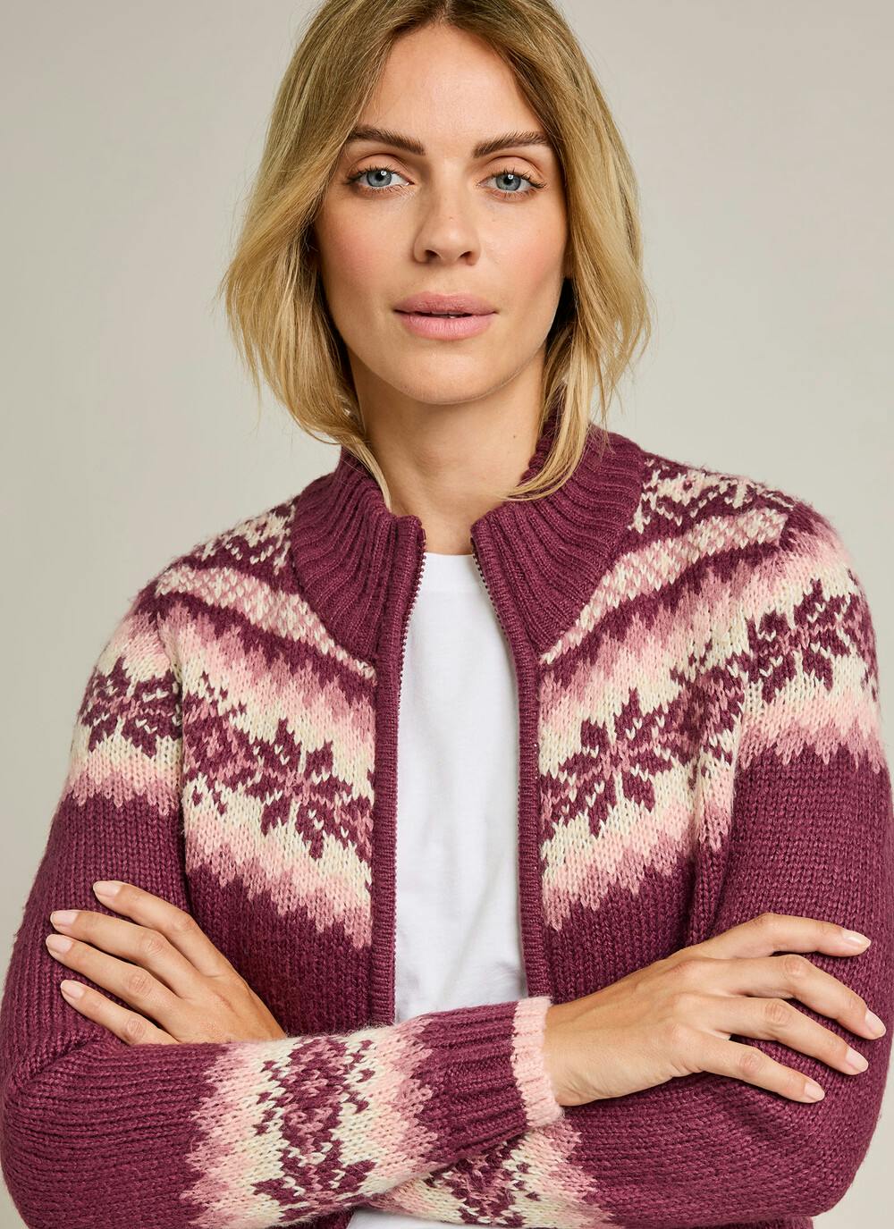  Fairisle Funnel Neck Cardigan