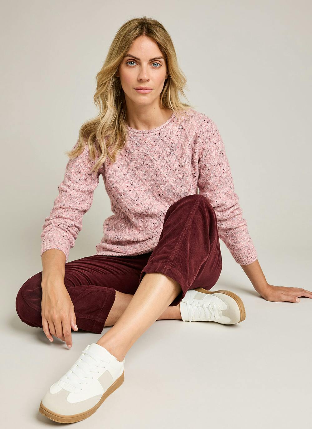  Lattice Nep Knit Crew Neck Jumper