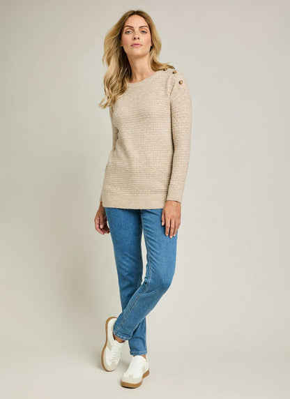  Soft Touch Button Detail Crew Neck Jumper