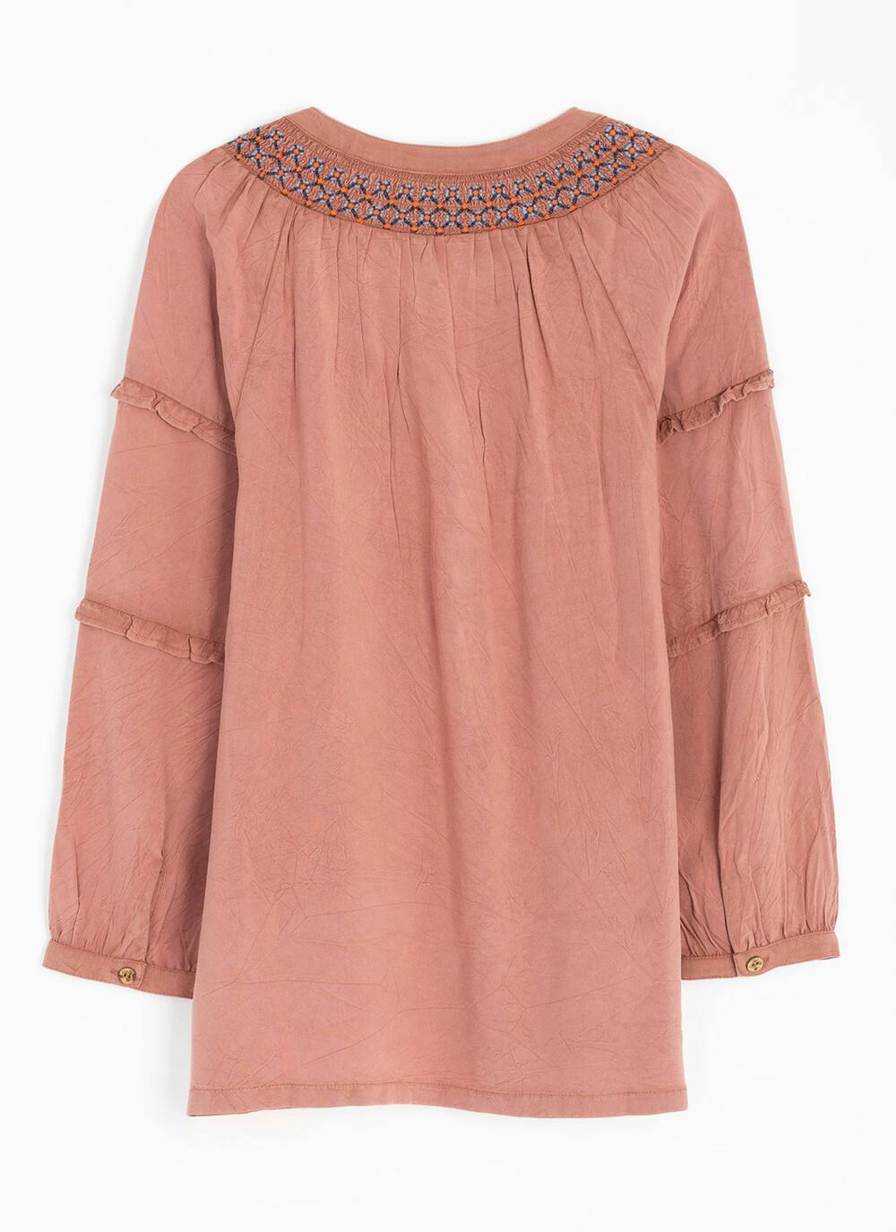  Embroidered Shirred Neck Blouse
