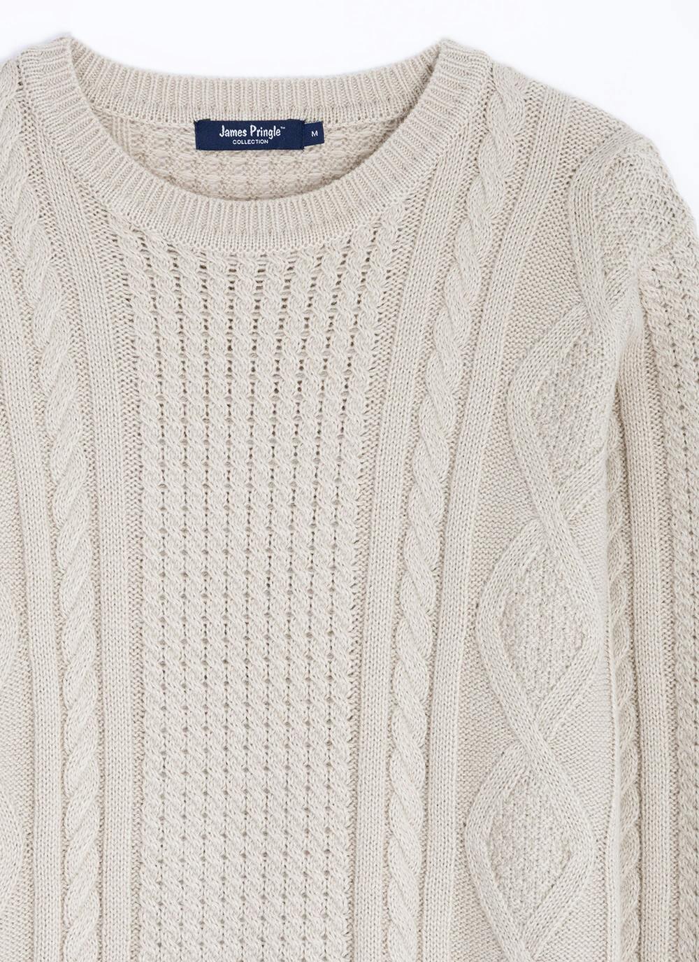  Cable Knit Crew Neck Jumper With Wool