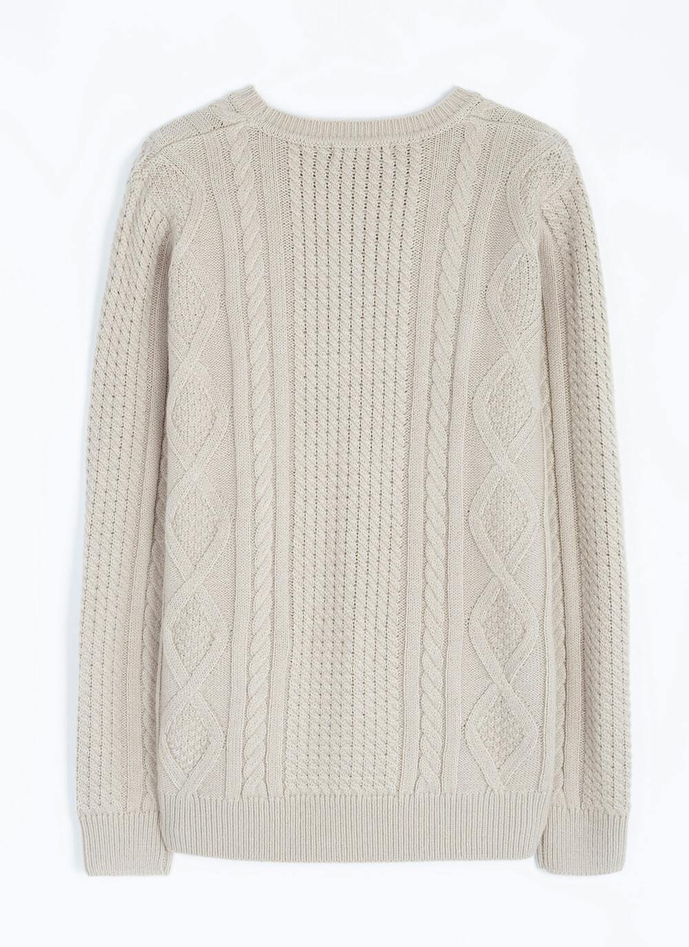  Cable Knit Crew Neck Jumper With Wool