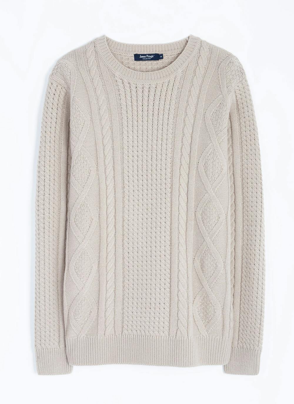  Cable Knit Crew Neck Jumper With Wool