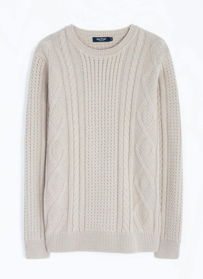  Cable Knit Crew Neck Jumper With Wool