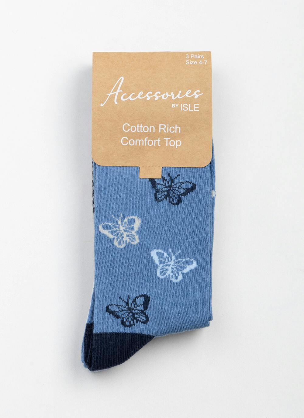  3pk Cotton Rich Comfort Top Butterfly Socks