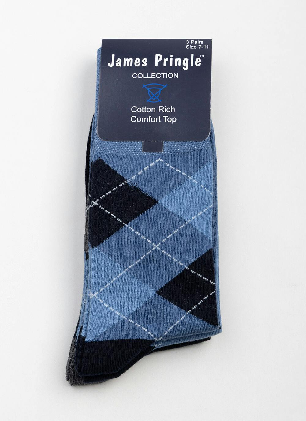  3pk Comfort Top Cotton Rich Argyle Socks