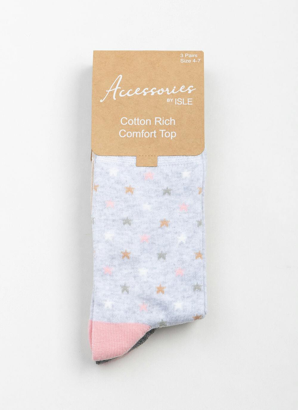  3pk Cotton Rich Comfort Top Star Socks