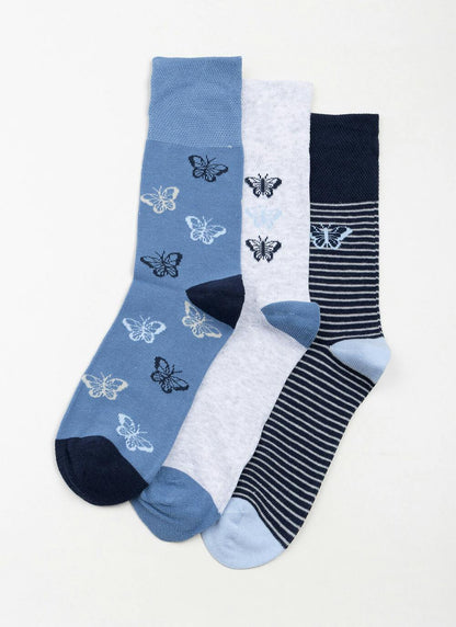  3pk Cotton Rich Comfort Top Butterfly Socks