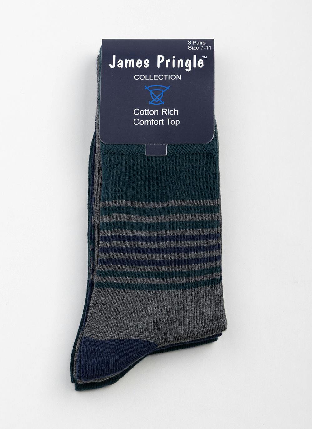  3pk Comfort Top Cotton Rich Stripe Socks