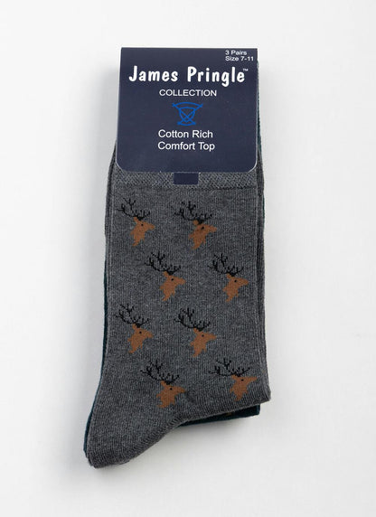  3pk Comfort Top Cotton Rich Stag Socks
