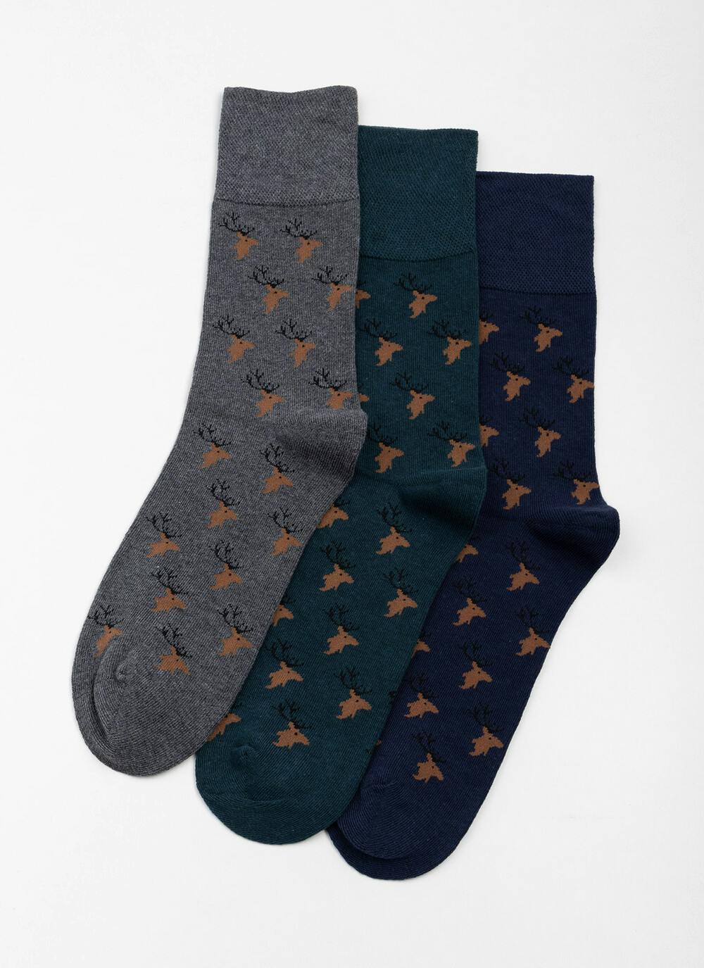  3pk Comfort Top Cotton Rich Stag Socks