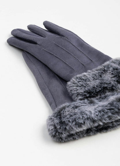  Faux Suede Fur Lined Touch Screen Glove