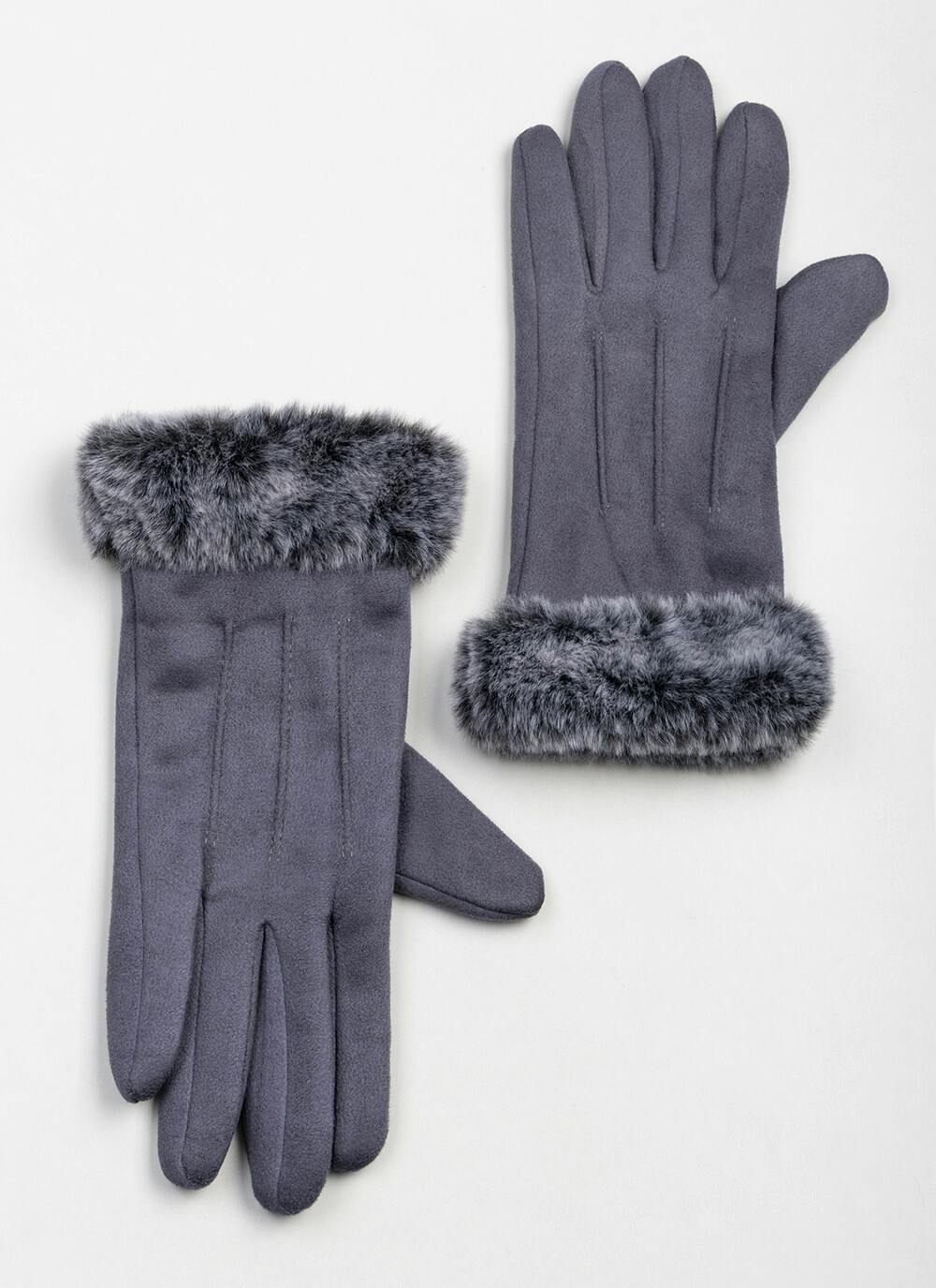  Faux Suede Fur Lined Touch Screen Glove