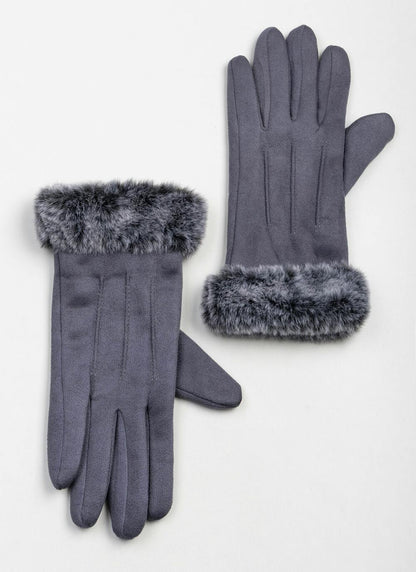  Faux Suede Fur Lined Touch Screen Glove