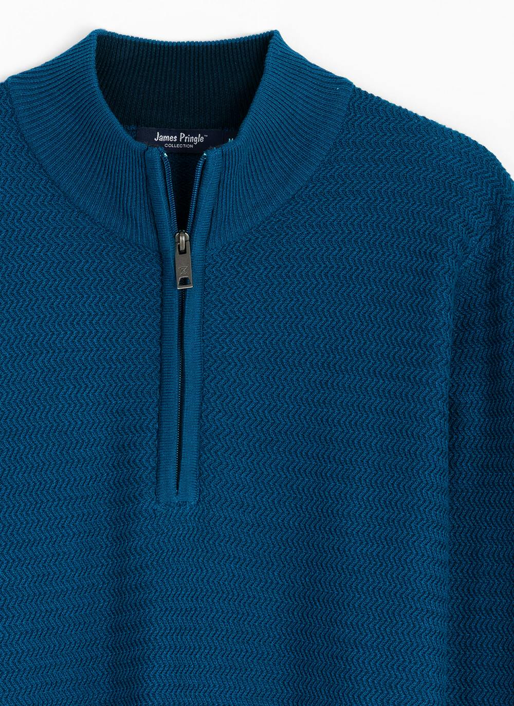  Cotton Rich Zip Neck Textured Jumper