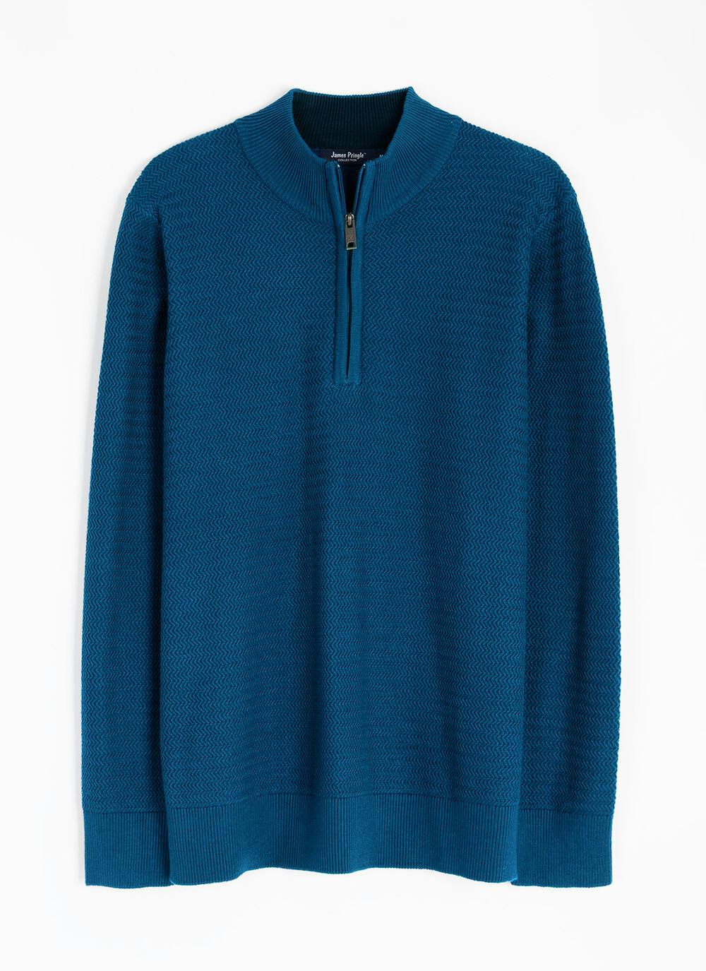  Cotton Rich Zip Neck Textured Jumper