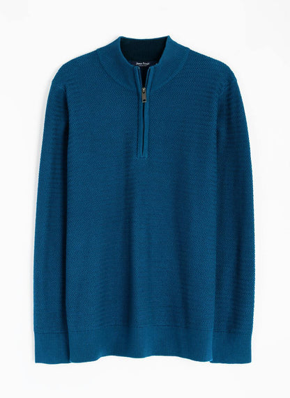  Cotton Rich Zip Neck Textured Jumper