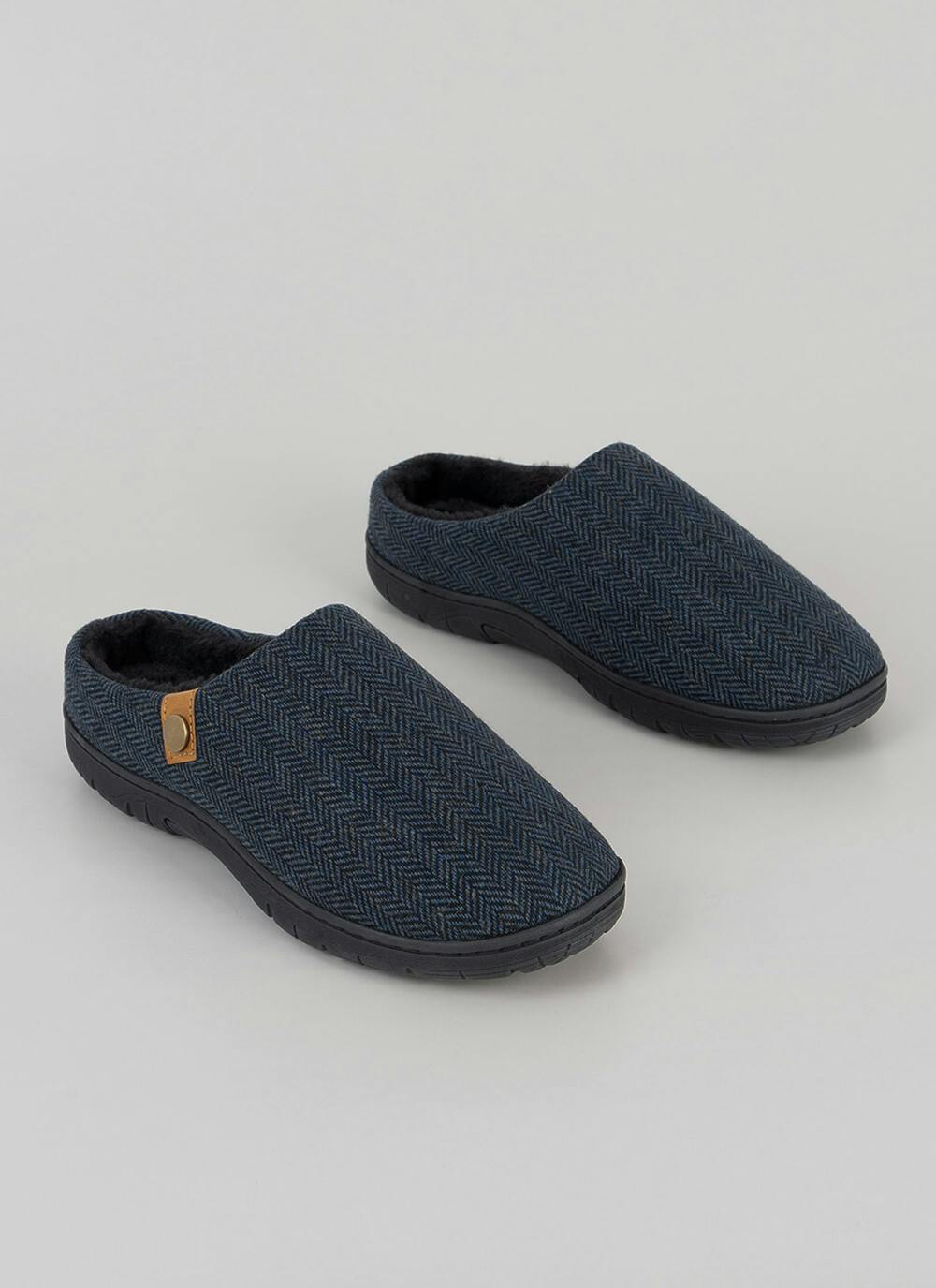  Fleece Lined Herrinbone Mule Slippers