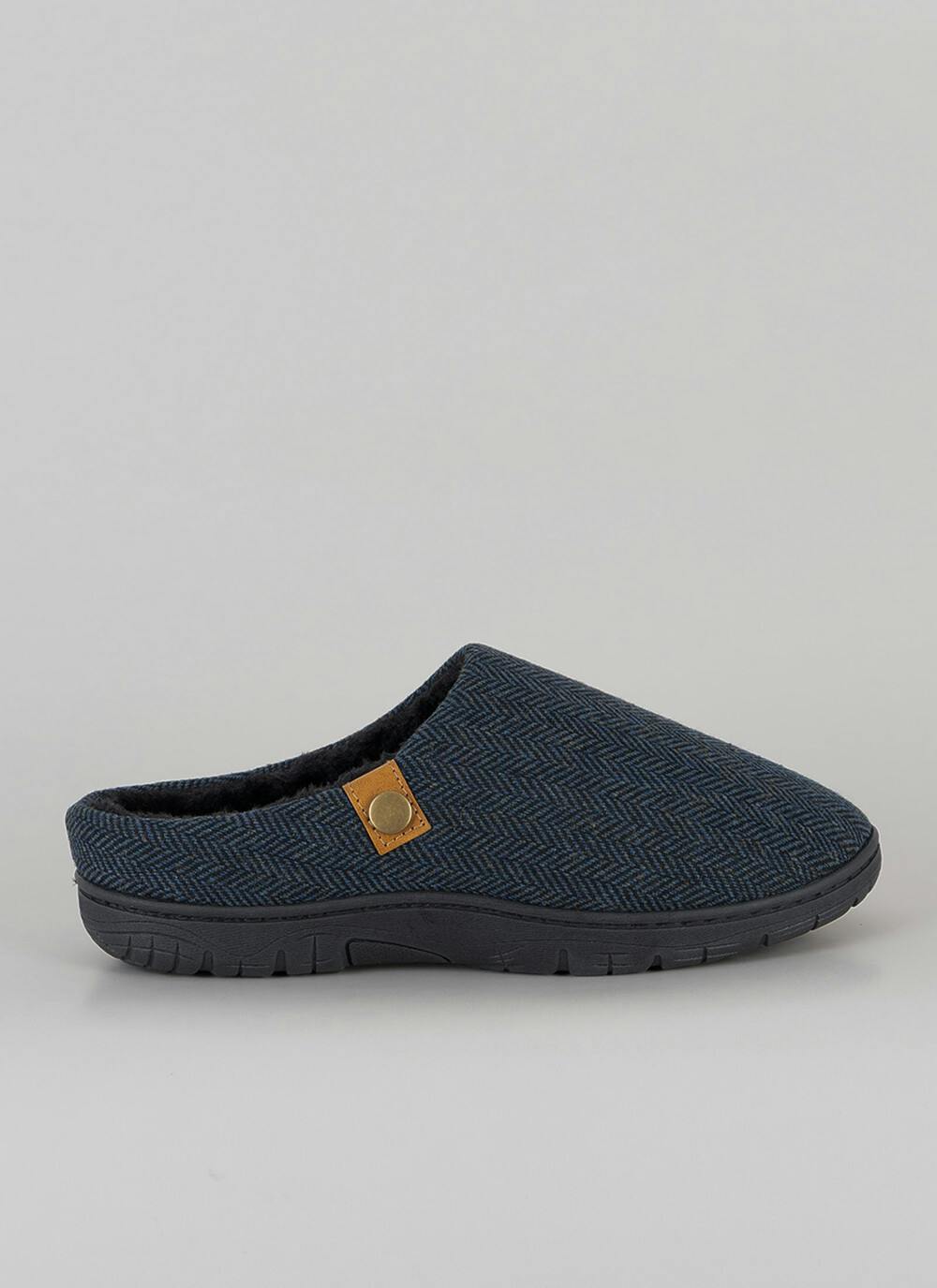  Fleece Lined Herrinbone Mule Slippers