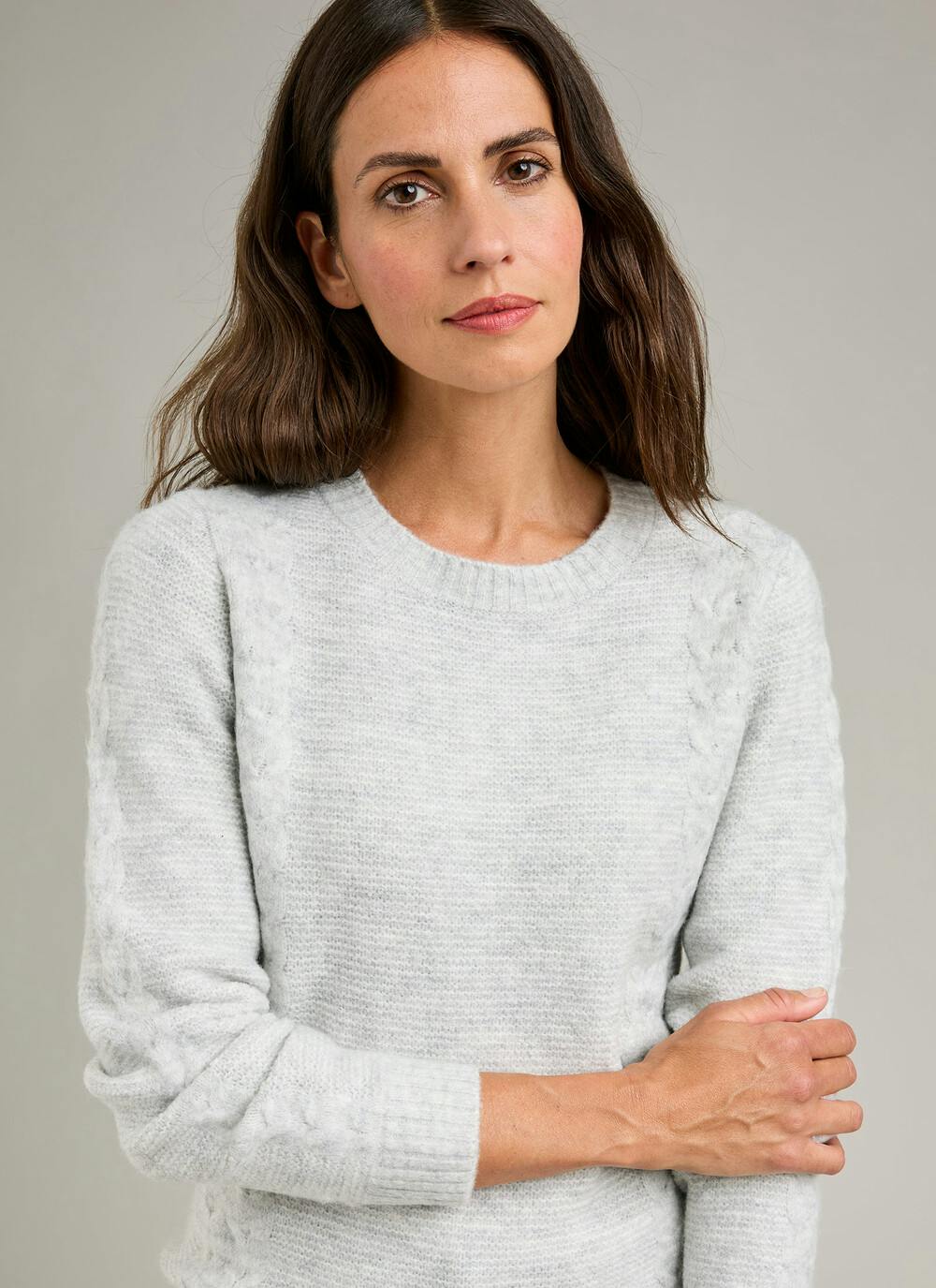  Soft Touch Cable Knit Crew Neck Jumper