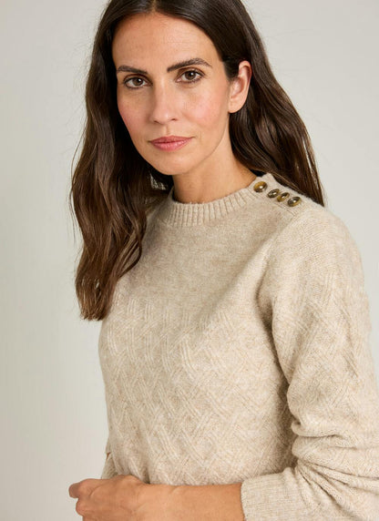  Button Detail Textured Crew Neck Jumper
