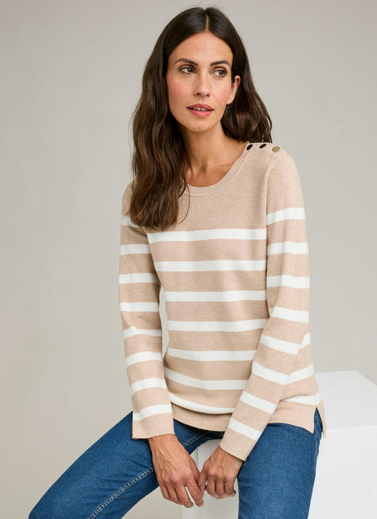  Button Detail Striped Crew Neck Jumper