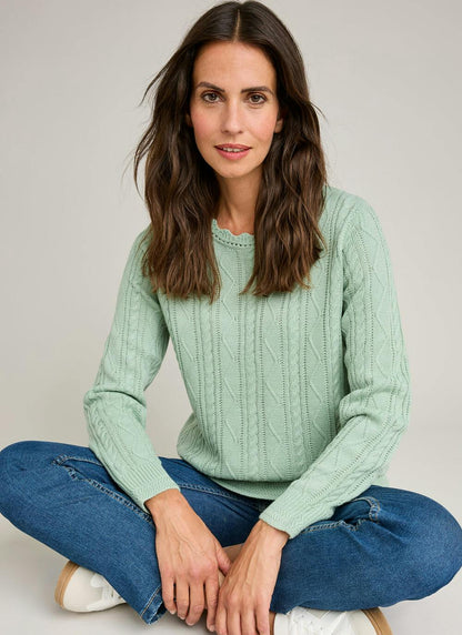  Cable Knit Scallop Edge Crew Neck Jumper