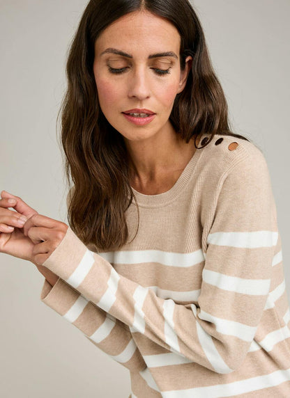  Button Detail Striped Crew Neck Jumper