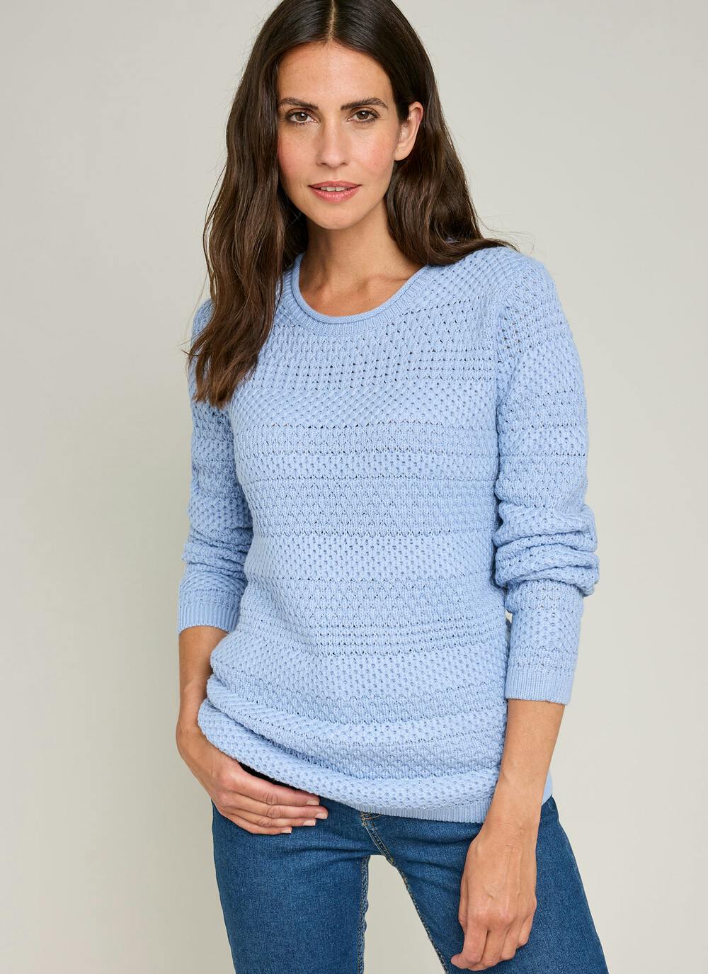  Textured Stitch Crew Neck Jumper