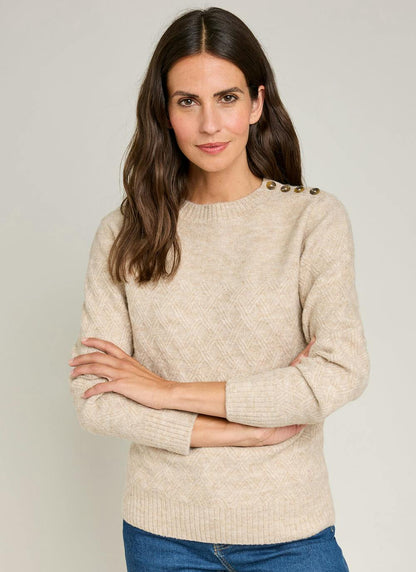  Button Detail Textured Crew Neck Jumper