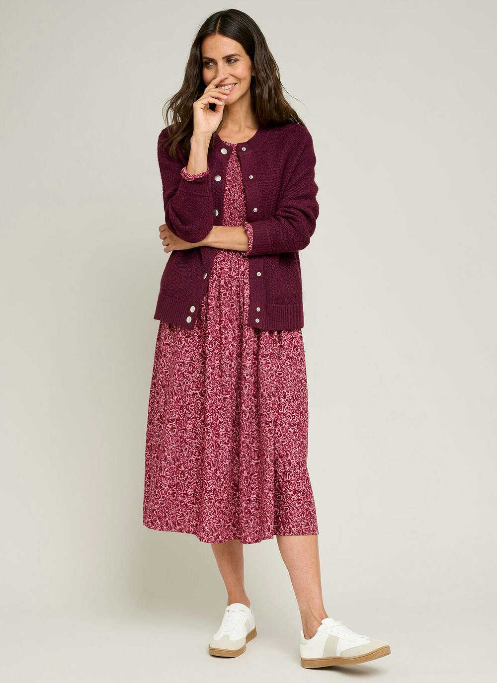  Textured Rib Crew Neck Cardigan