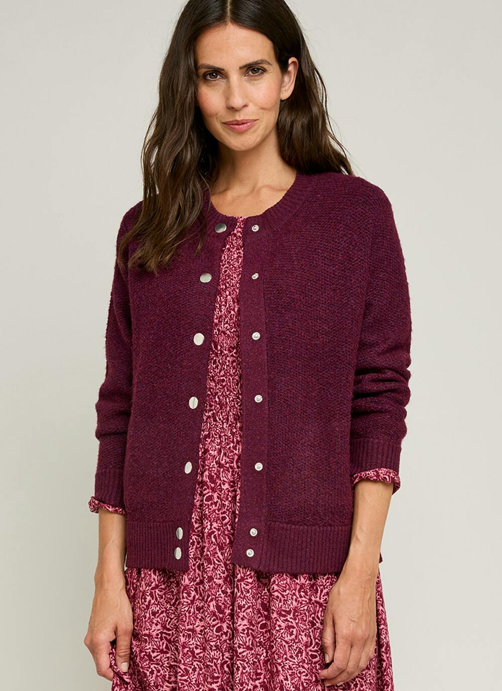  Textured Rib Crew Neck Cardigan