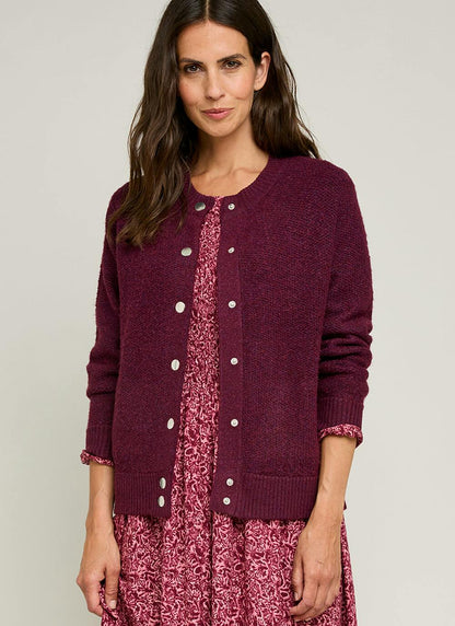  Textured Rib Crew Neck Cardigan
