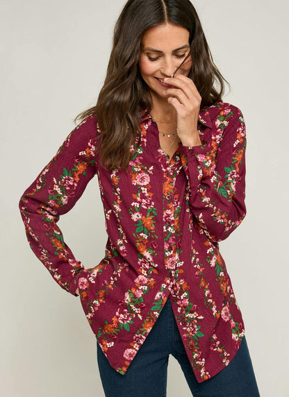  Floral Stripe Printed V Neck Blouse