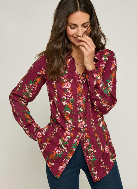  Floral Stripe Printed V Neck Blouse