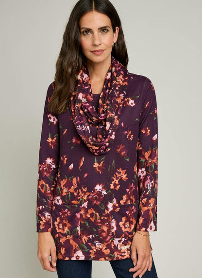  Soft Touch Border Print Snood Tunic