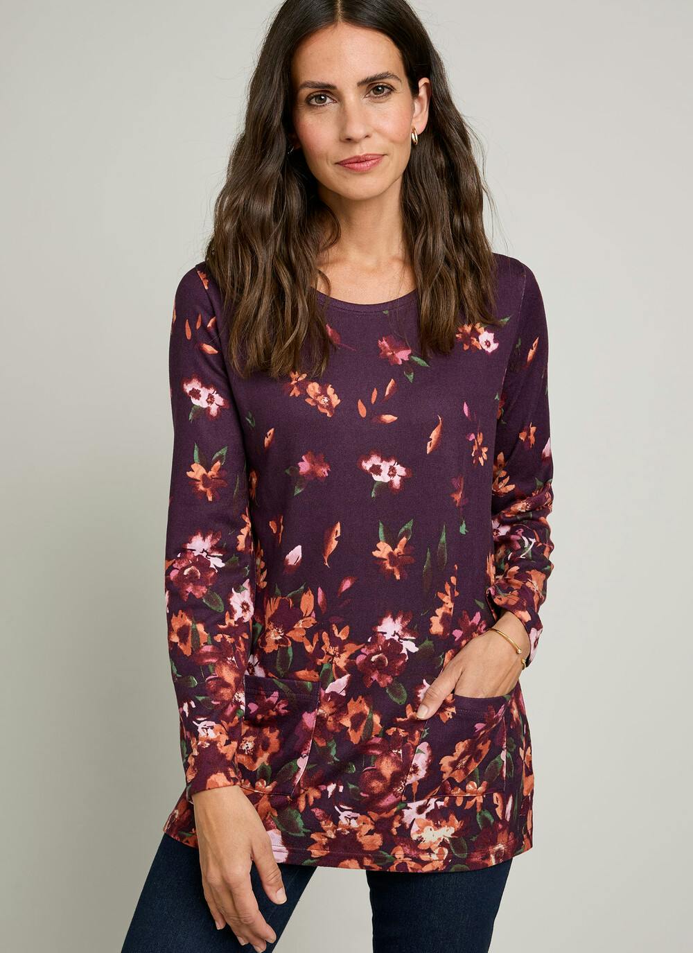  Soft Touch Border Print Snood Tunic