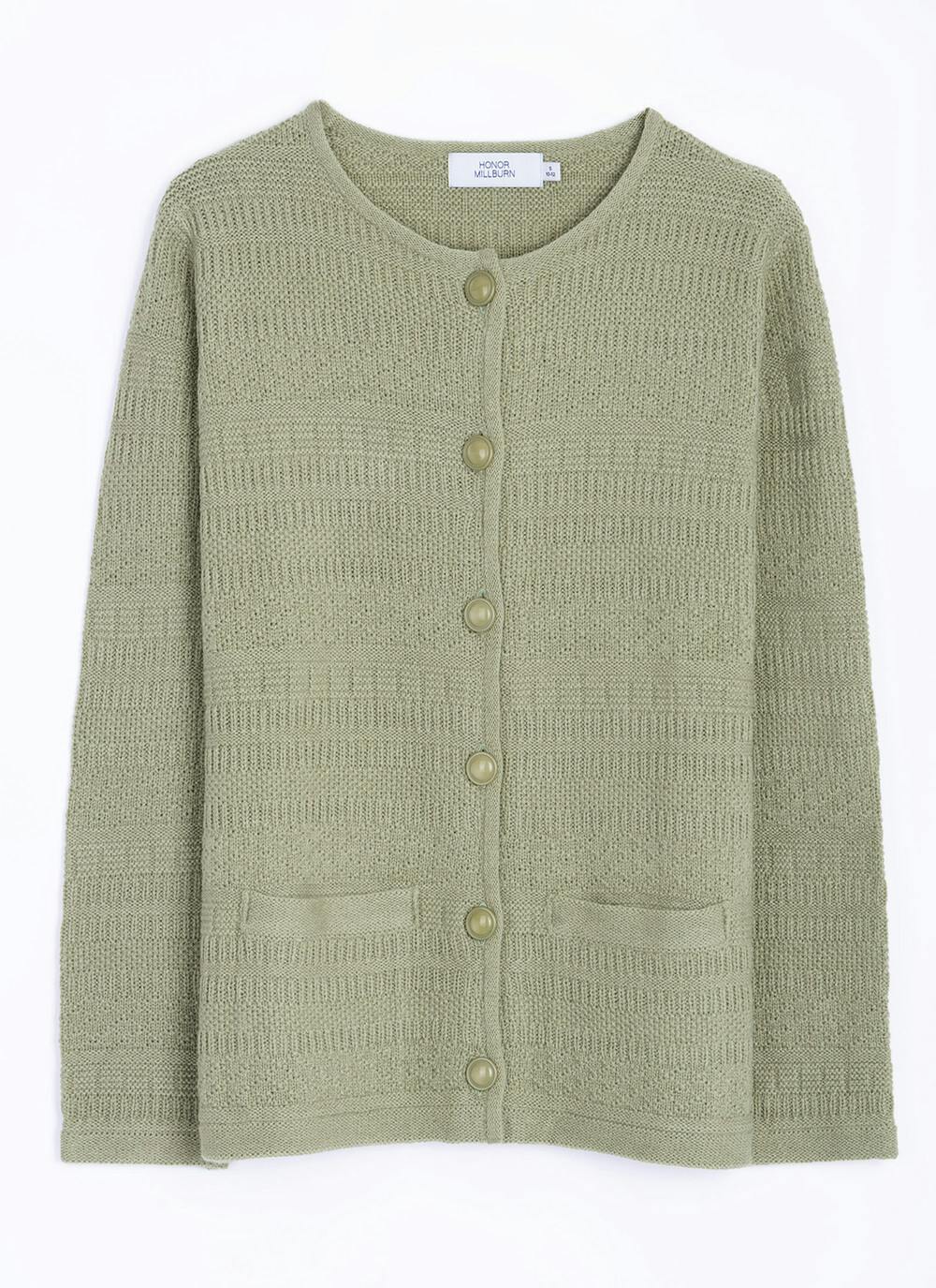  Textured Stripe Collared Cardigan
