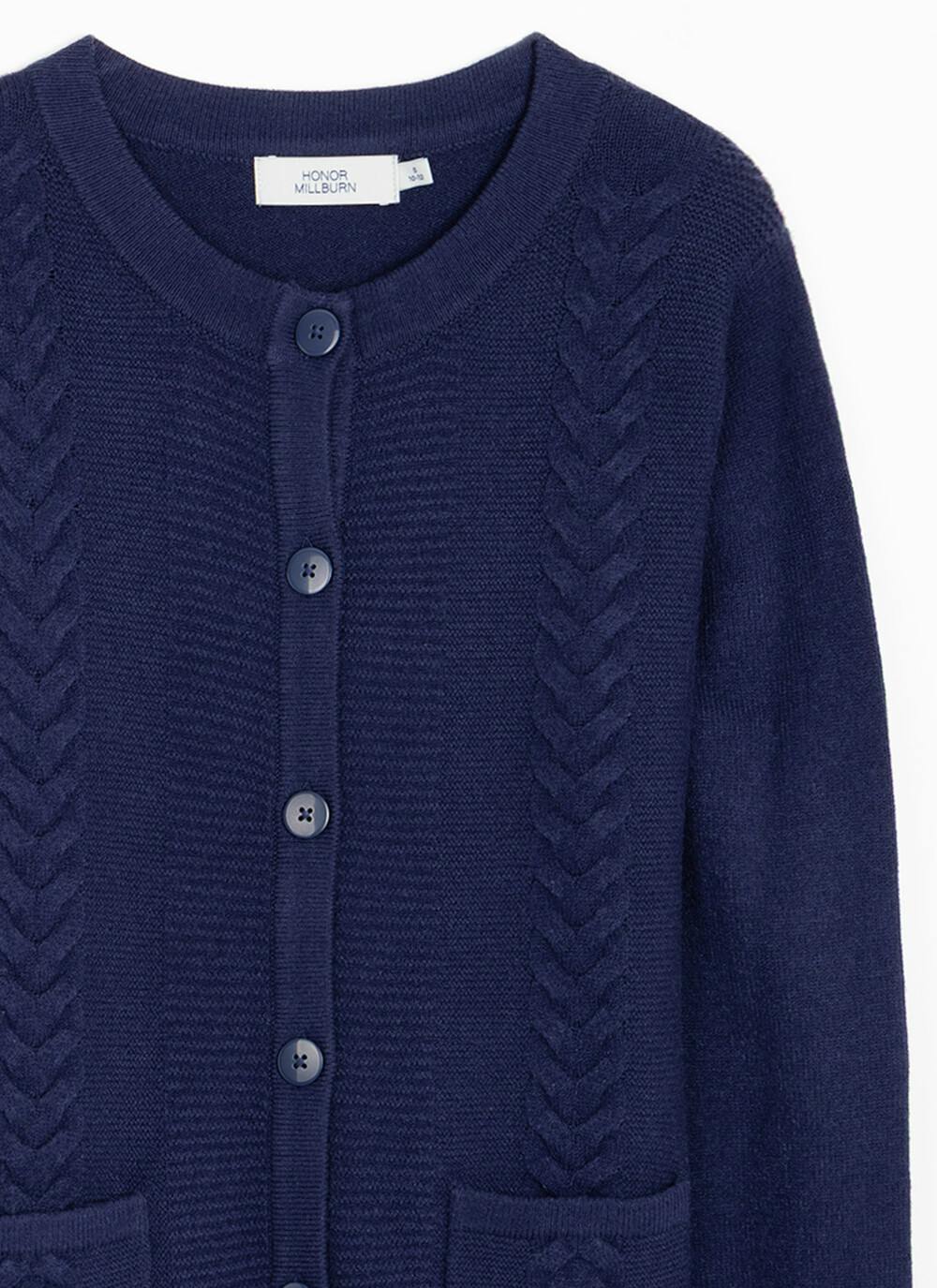  Single Cable Knit Crew Neck Cardigan