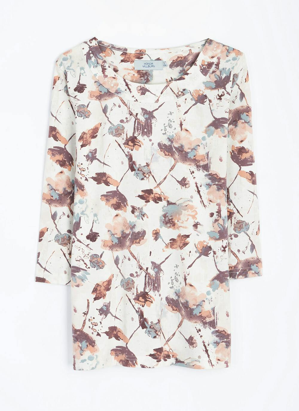  Soft Touch Pearl Trim Print Top