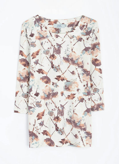  Soft Touch Pearl Trim Print Top