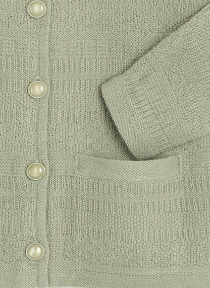  Textured Stripe Collared Cardigan